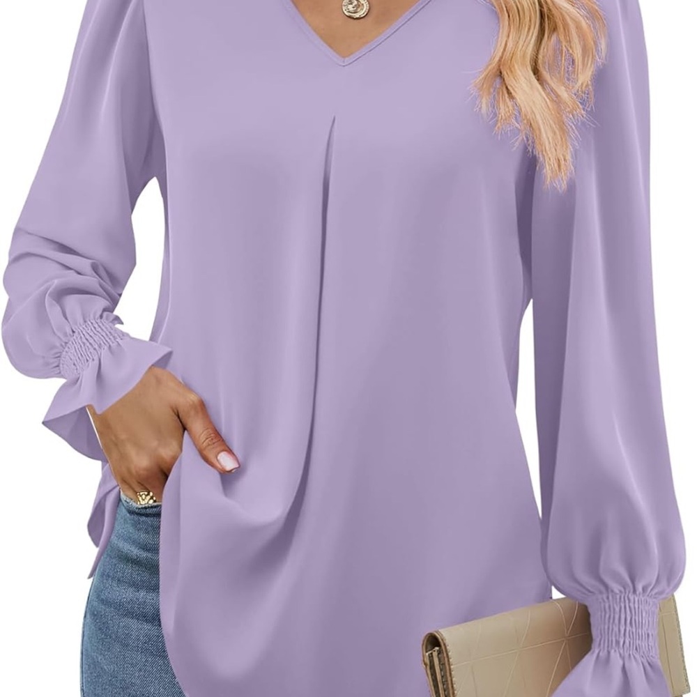 Elegant Lavender V-Neck Blouse